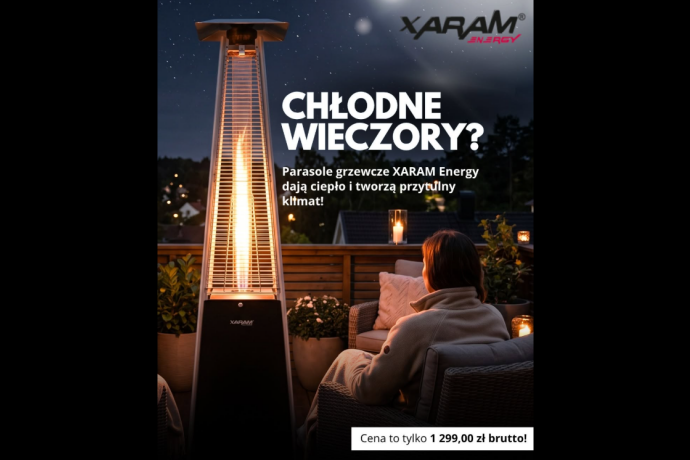 Chłodne wieczory na tarasie? Ten designerski parasol grzewczy rozwiązuje problem i tworzy niesamowity klimat